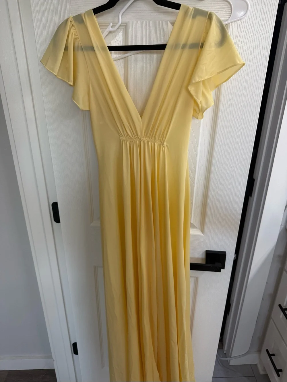 Miss Grant Pale Yellow V-Neck Flutter Sleeve Maxi